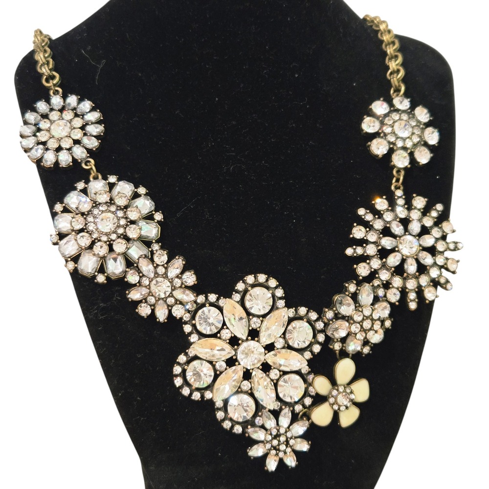 J. Crew Georgian Crystal‎ Necklace Floral Rhinestone Clusters Layered Maximalist